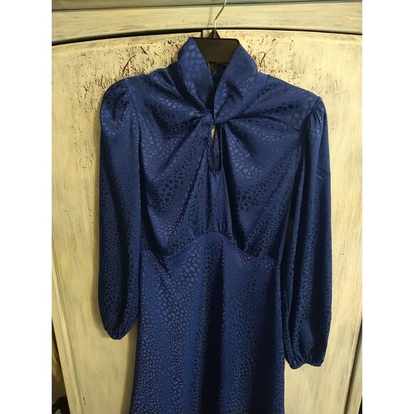 Vintage  Puff Sleeve  Blue Leopard  Knee Length Sm Dress Goth Victorian grunge - Picture 2 of 9